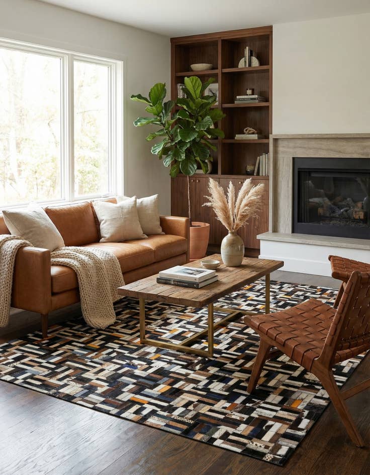 Detail image of  5' 1 x 8' Cowhide - Patchwork Rug