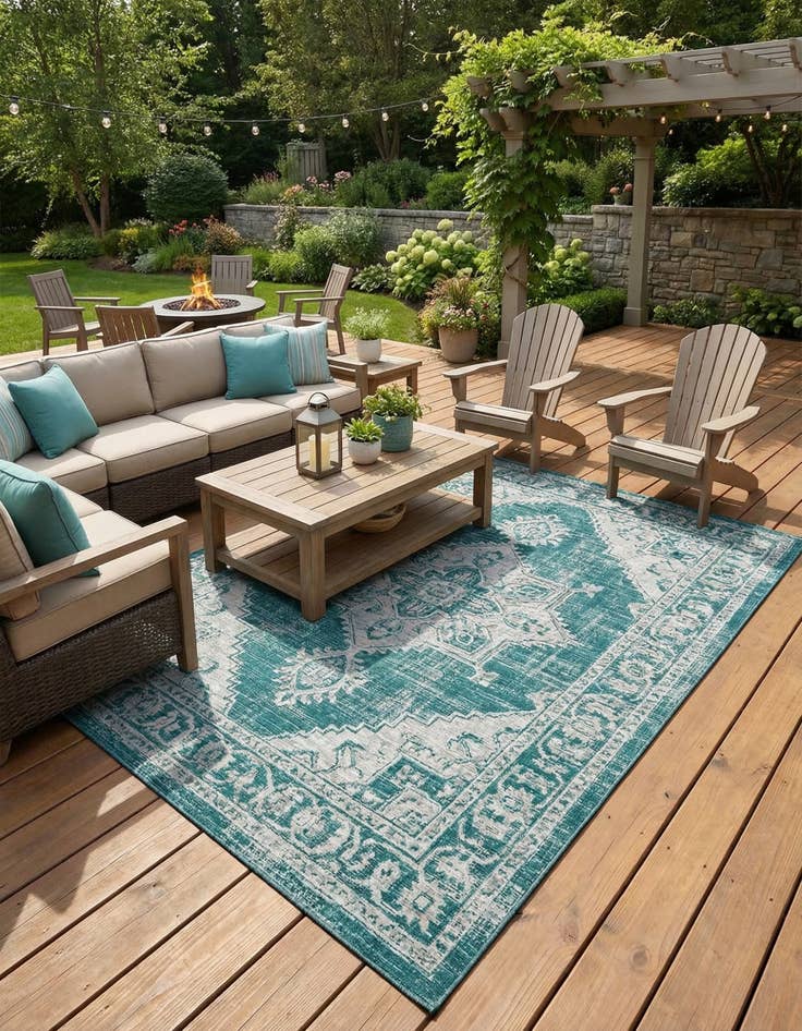 Detail image of  10' x 14'  Washable Aztec Indoor / Outdoor Rug