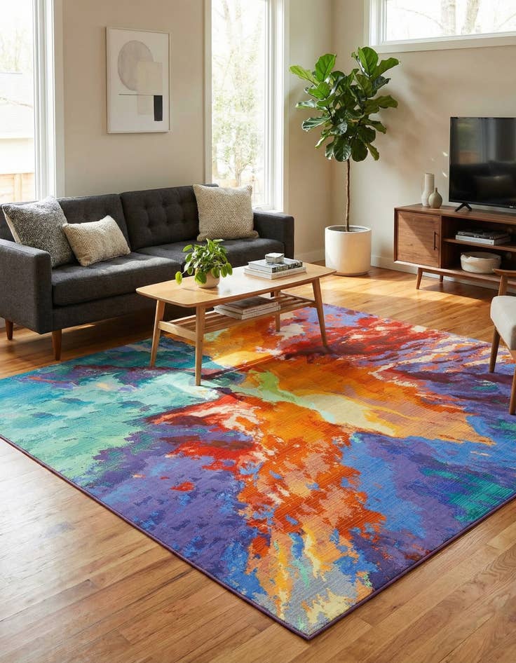 Detail image of 7' 10 x 7' 10 Easy-Clean Modern Indoor / Outdoor Square Rug
