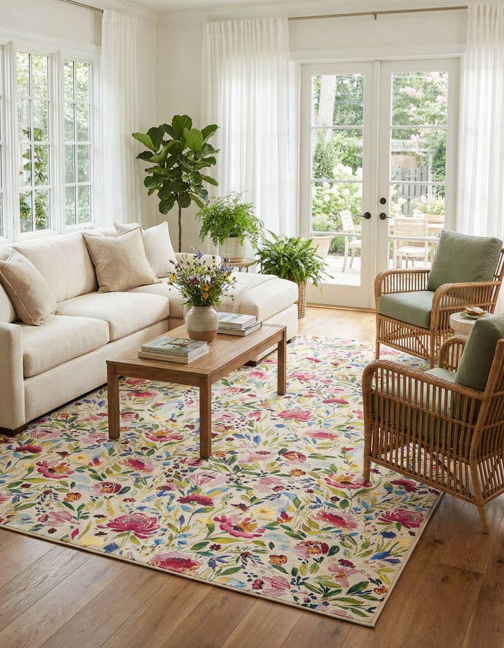 Detail image of  10' x 13'  Washable Botanical Indoor / Outdoor Rug