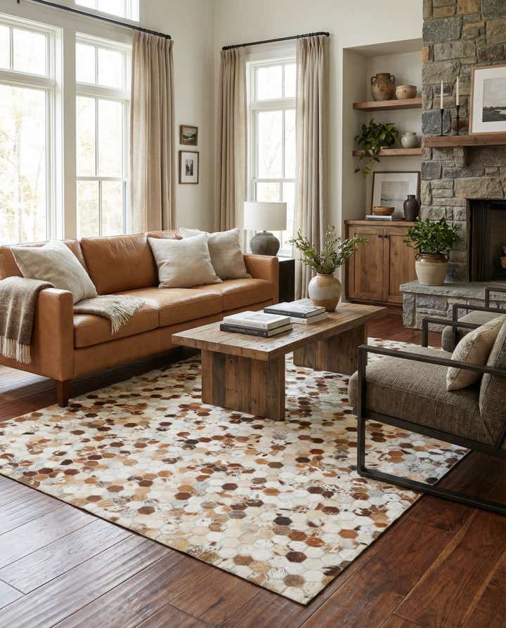 5' 1 x 8' 2 Cowhide Leather Rug