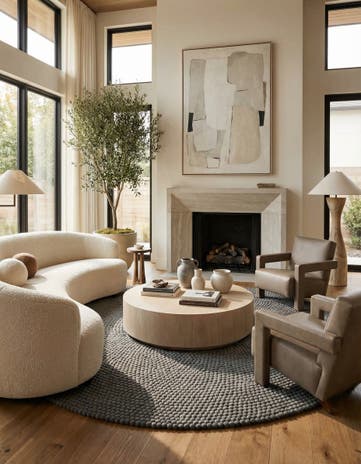 Gray Felt Ball Wool Round Rug