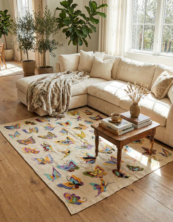 Detail image of  5' 2 x 6' 4  Hand Woven Kilim Suzani Wool Square Rug