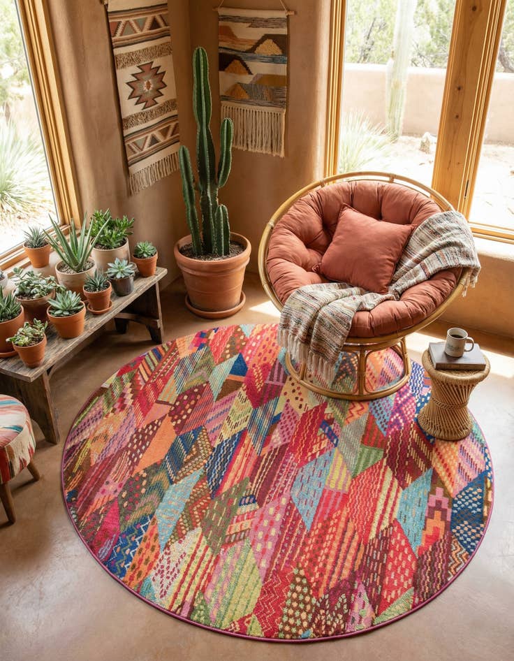 Detail image of 8' x 8'  Washable Santa Fe Round Rug