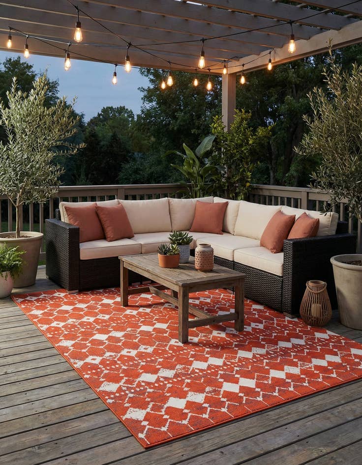 Detail image of  7' 10 x 10'  Washable Lattice Indoor / Outdoor Rug