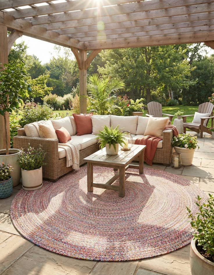 Detail image of 10' x 10'  Hand Woven Eco Verse   Washable Indoor / Outdoor Round Rug