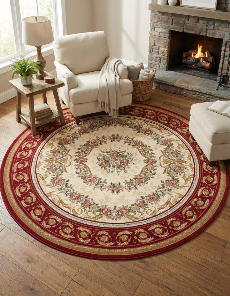 Detail image of 7' 10 x 7' 10 Easy-Clean Traditional Indoor / Outdoor Round Rug