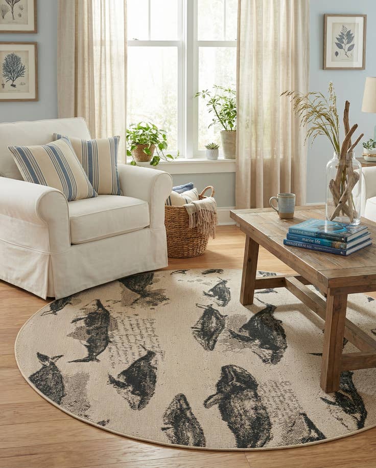 Detail image of 5' x 5' Easy-Clean Coastal Indoor / Outdoor Round Rug