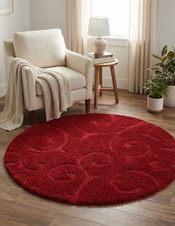 Red Botanical Shag Round Rug