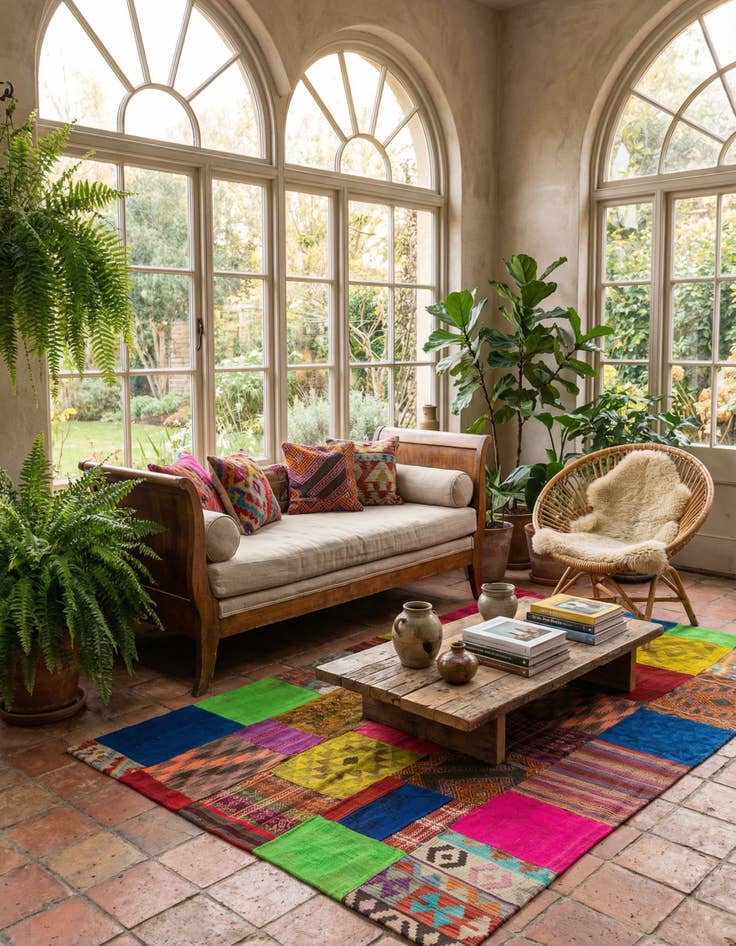 Detail image of 5' 5 x 7' 10  Hand Woven Kilim Patchwork Wool Rug