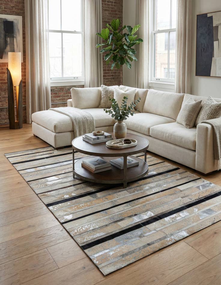 Detail image of 5' 2 x 8' Cowhide Leather Rug