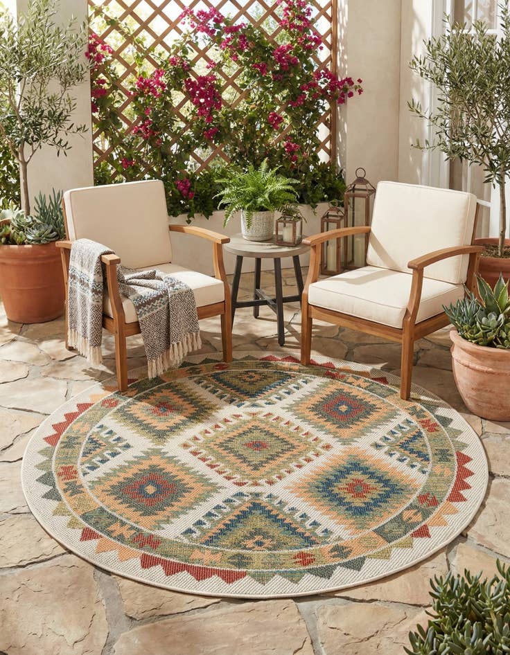 Detail image of 5' 3 x 5' 3  Washable Baja Indoor / Outdoor Round Rug