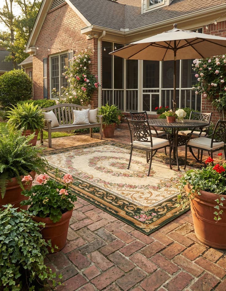 Detail image of 7' 10 x 10'  Washable Traditional Indoor / Outdoor Rug