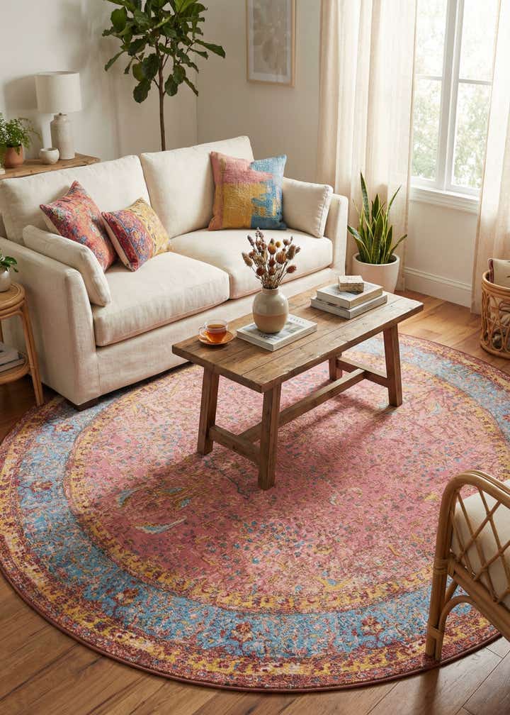 7' 10 x 7' 10 Easy-Clean Traditional Indoor / Outdoor Round Rug
