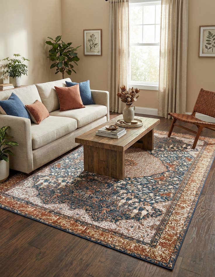 Detail image of  9' x 12'  Washable Traditional Indoor / Outdoor Rug