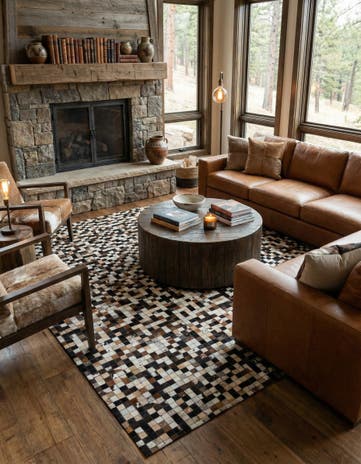 8' 1 x 9' 10 Cowhide Leather Rug