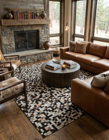 8' 1 x 9' 10 Cowhide Leather Rug