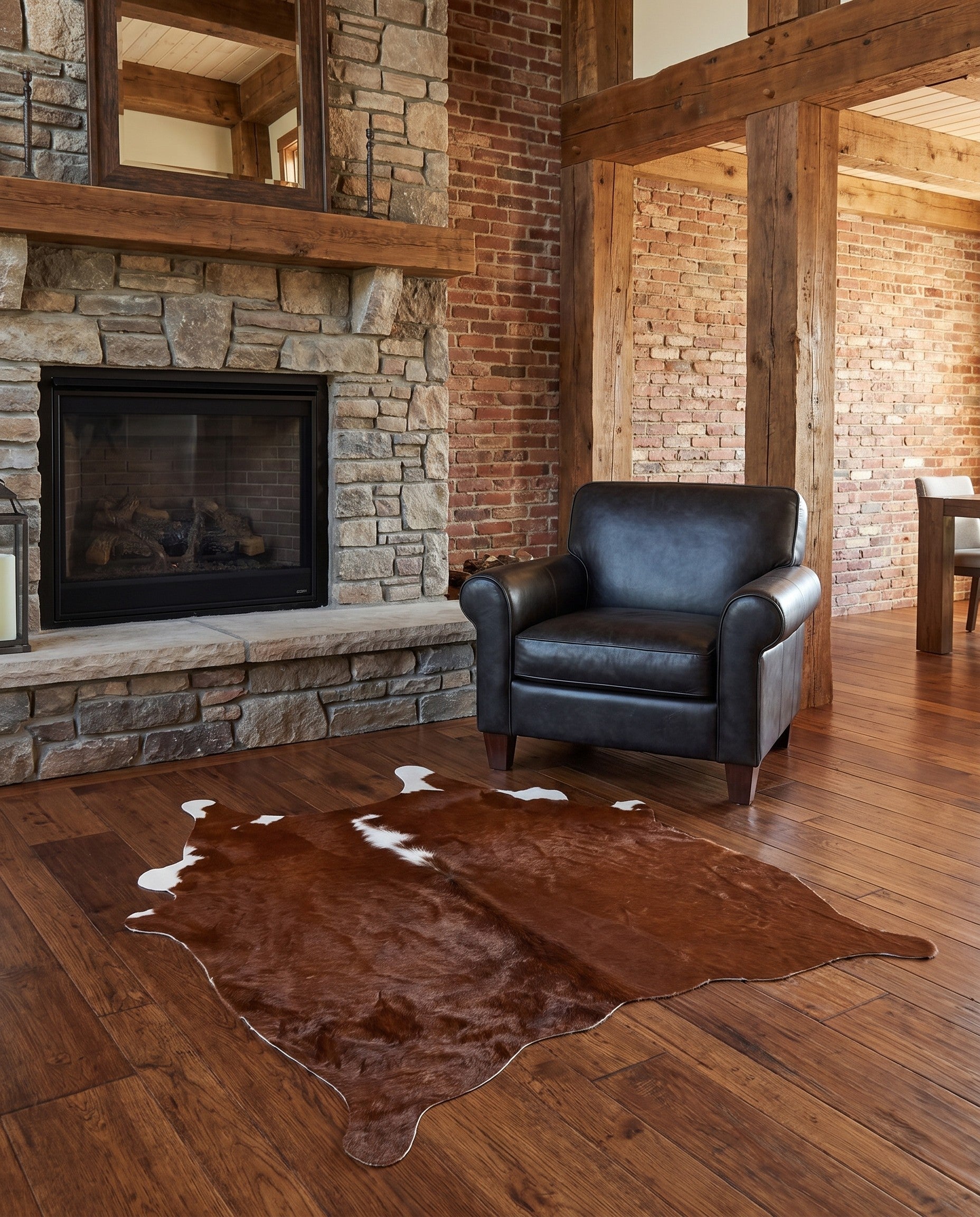 4' 4 x 4' 6 Cowhide Leather Rug
