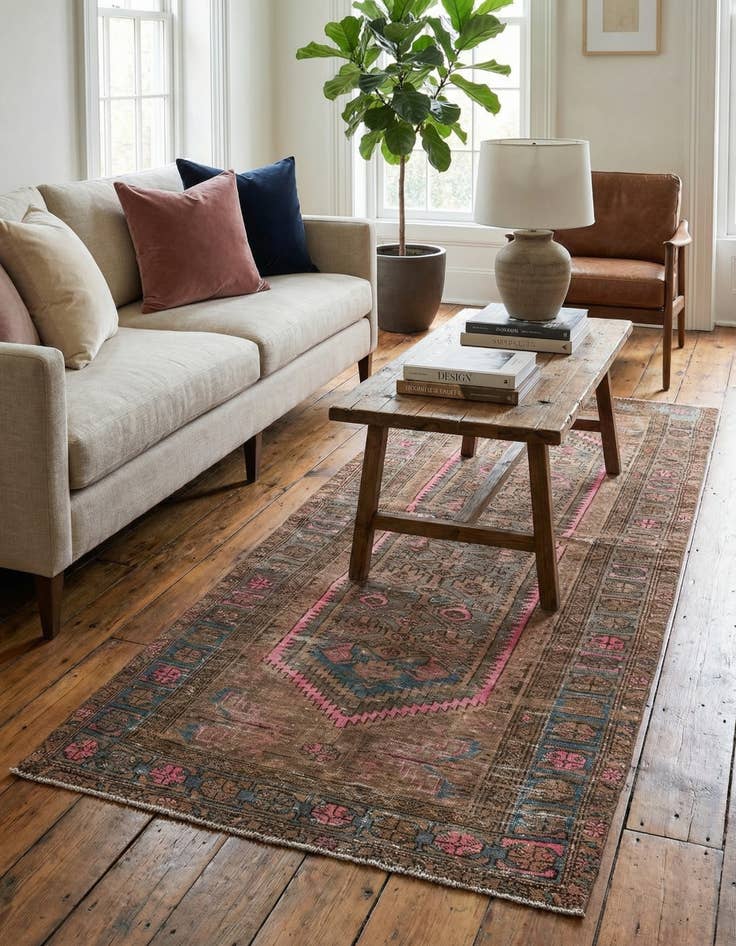 Detail image of 3' 7 x 8' 6  Hand Knotted Ultra Vintage Persian Wool Runner Rug