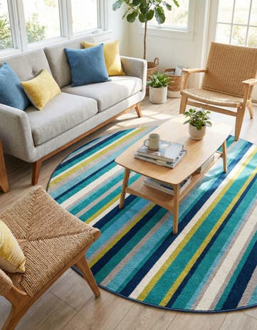 Teal Azalea Round Rug