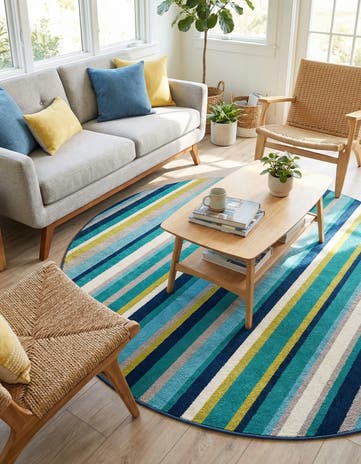 Teal Azalea Round Rug