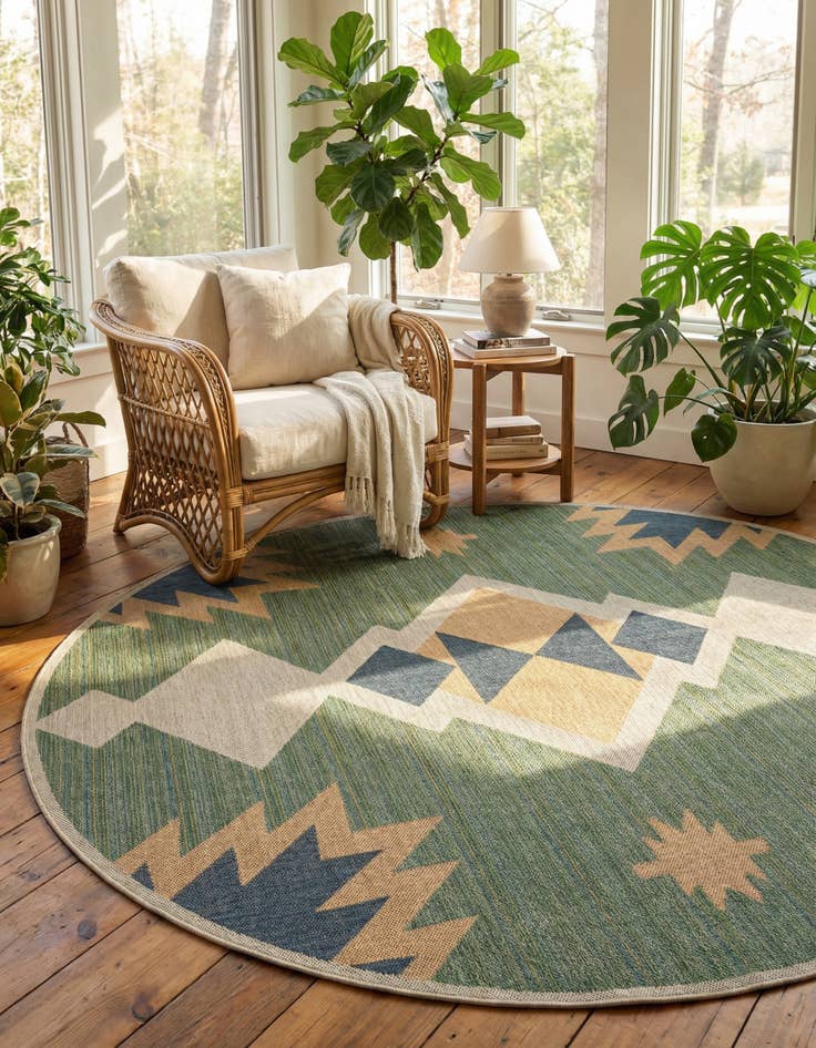 Detail image of 12' x 12'  Washable Baja Indoor / Outdoor Round Rug