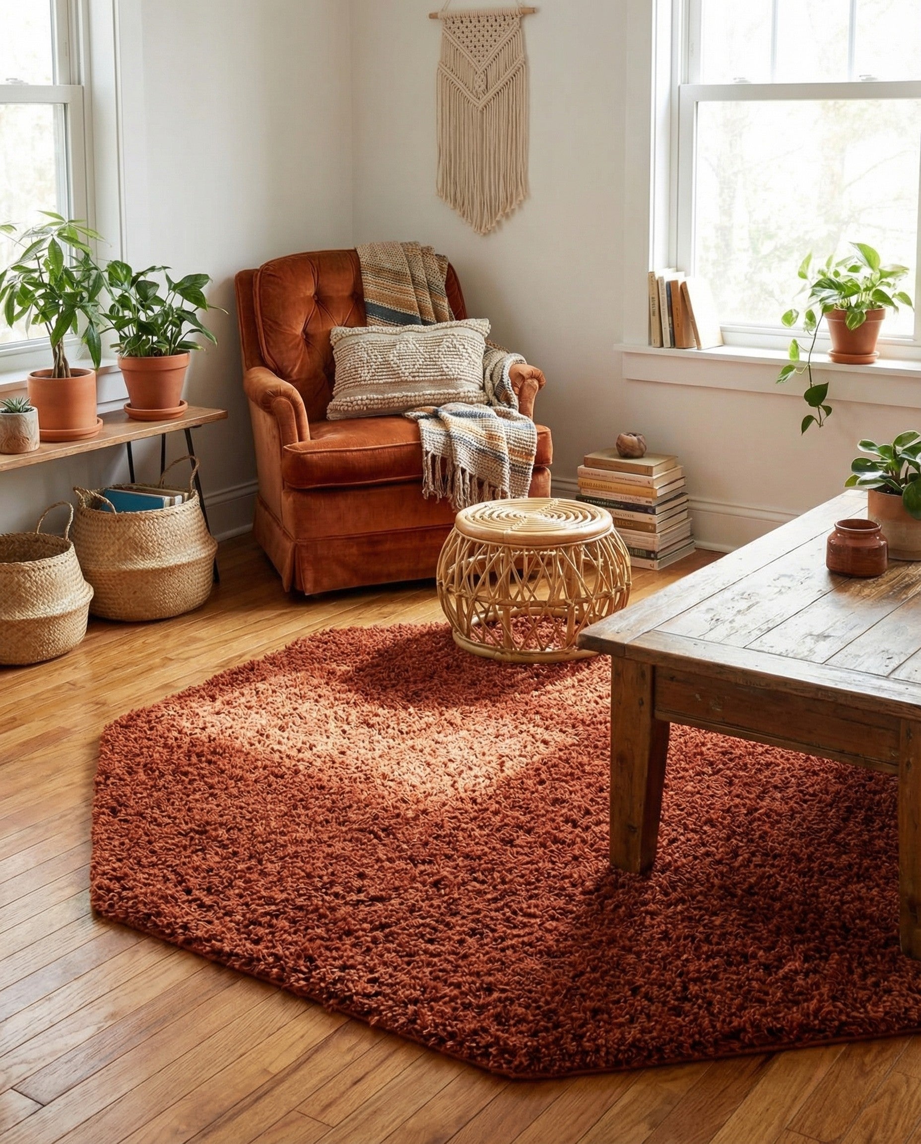  4' x 4' Solid Shag Octagon Rug