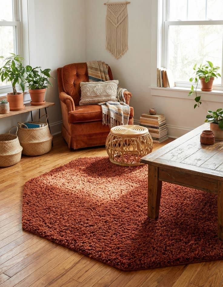 Detail image of 4' x 4' Solid Shag Octagon Rug