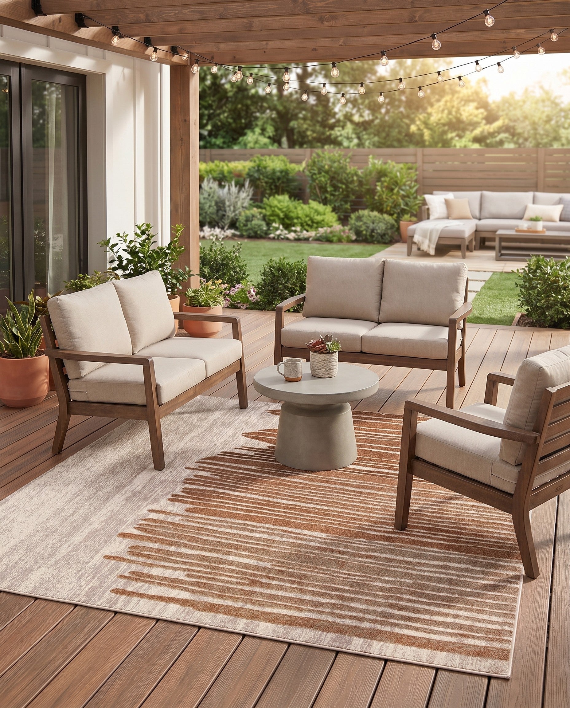 Beige Brown Easy-Clean Modern Indoor / Outdoor Square Rug
