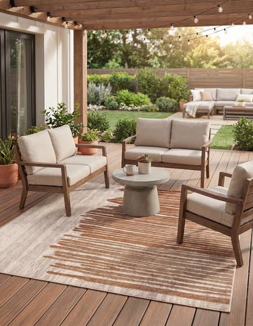 Beige Brown Easy-Clean Modern Indoor / Outdoor Square Rug