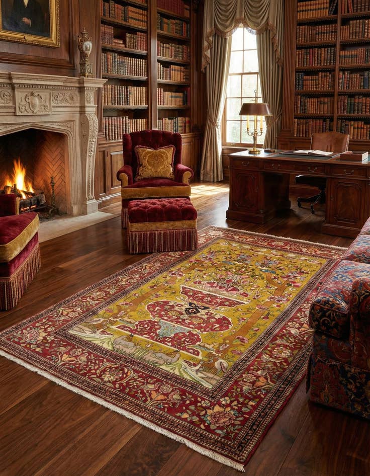 Detail image of  4' 5 x 6' 10  Hand Knotted Kerman Persian Wool Rug