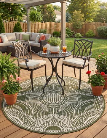7' 10 x 7' 10 Easy-Clean Traditional Indoor / Outdoor Round Rug