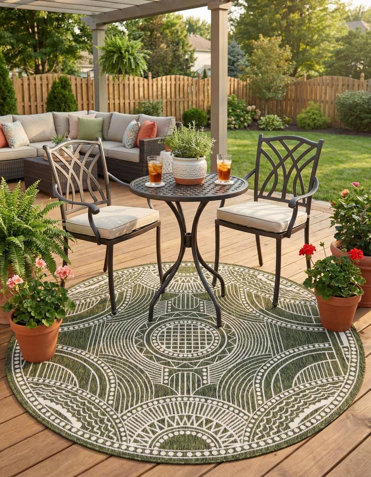 Detail image of 7' 10 x 7' 10  Washable Traditional Indoor / Outdoor Round Rug