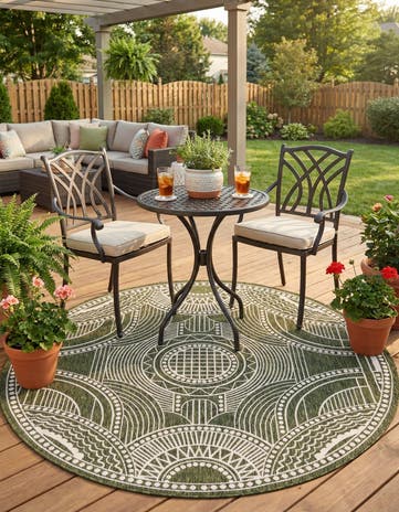 7' 10 x 7' 10 Easy-Clean Traditional Indoor / Outdoor Round Rug