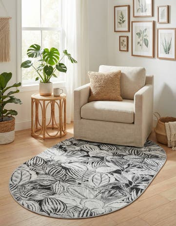 Charcoal Blossom Oval Rug