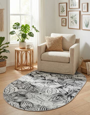 Charcoal Blossom Oval Rug