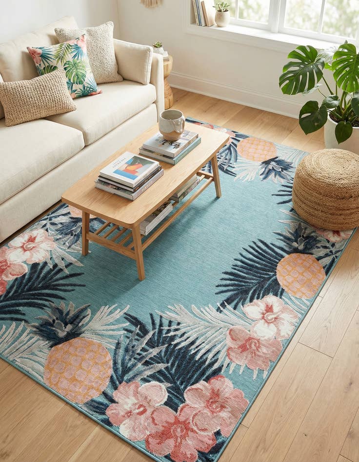 Detail image of 6' 4 x 9' Easy-Clean Botanical Indoor / Outdoor Rug