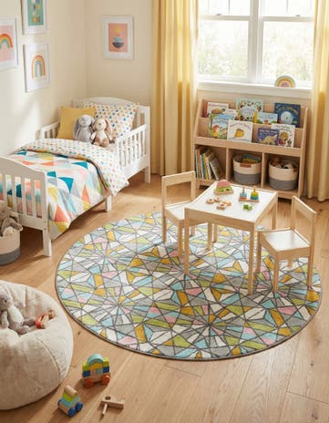 6' 1 x 6' 1 Stained Glass Whimsy Kids Round Rug