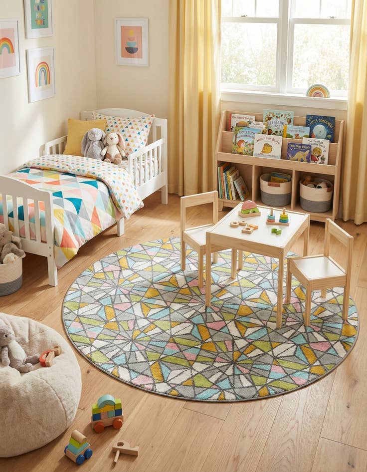 Detail image of 6' 1 x 6' 1 Stained Glass Whimsy Kids Round Rug