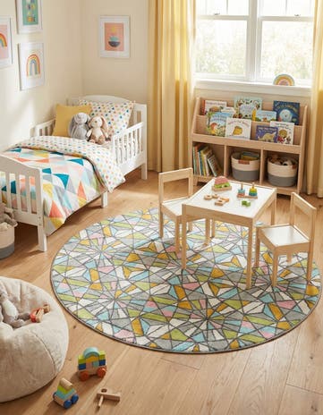 6' 1 x 6' 1 Stained Glass Whimsy Kids Round Rug
