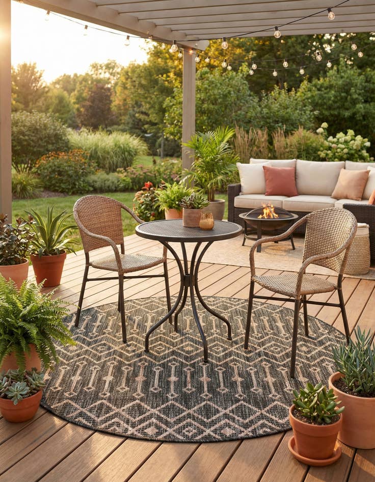 Detail image of  4' x 4'  Washable Lattice Indoor / Outdoor Round Rug