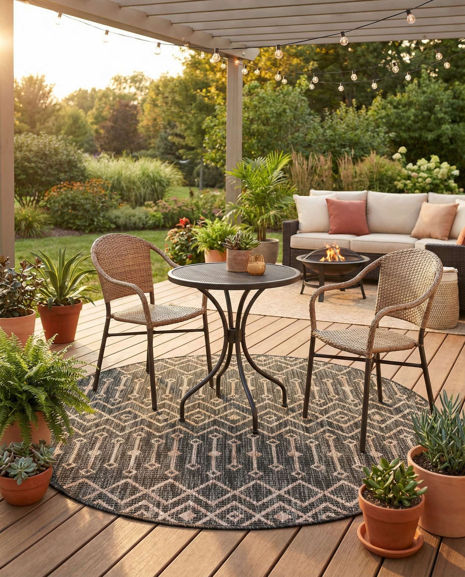 4' x 4' Easy-Clean Trellis Indoor / Outdoor Round Rug
