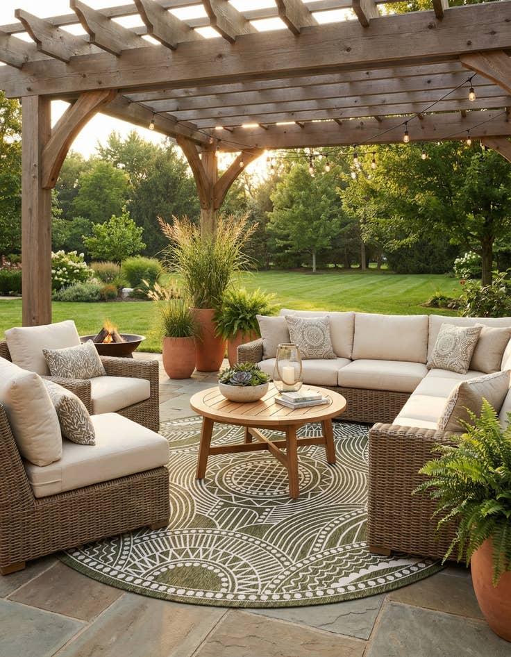 Detail image of 12' x 12'  Washable Traditional Indoor / Outdoor Round Rug