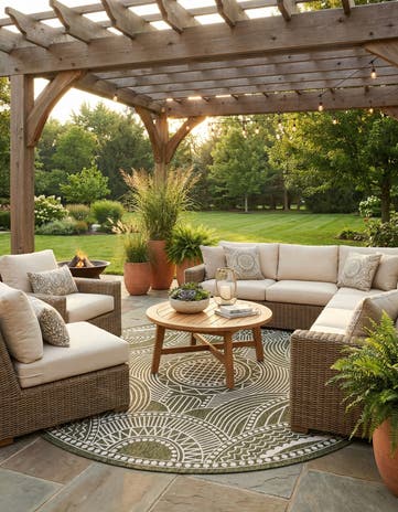 12' x 12' Easy-Clean Traditional Indoor / Outdoor Round Rug
