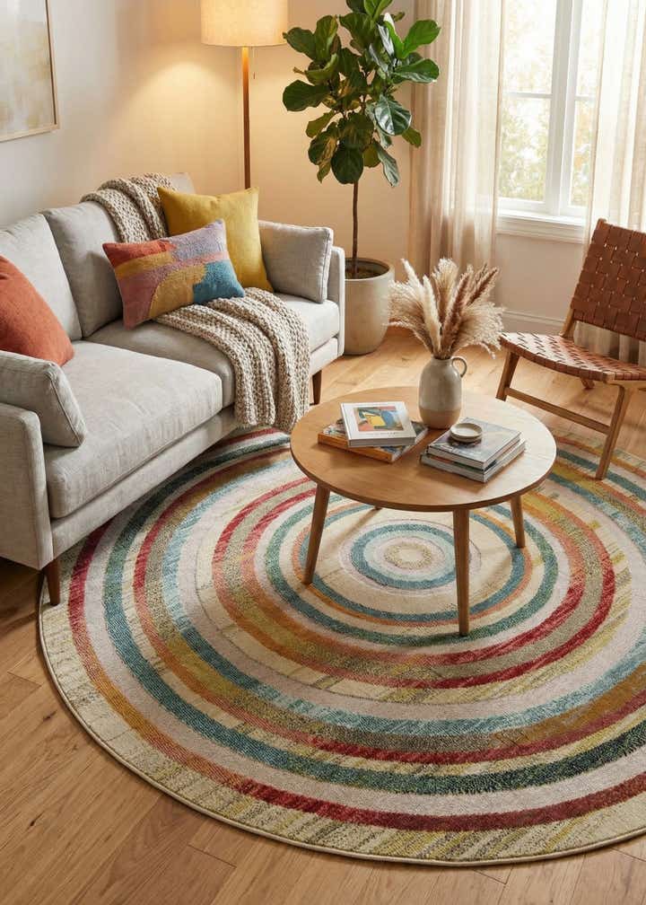 7' 10 x 7' 10 Easy-Clean Casablanca Indoor / Outdoor Round Rug
