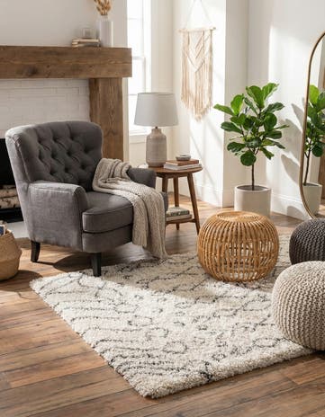 Pure Ivory Moroccan Shag Square Rug
