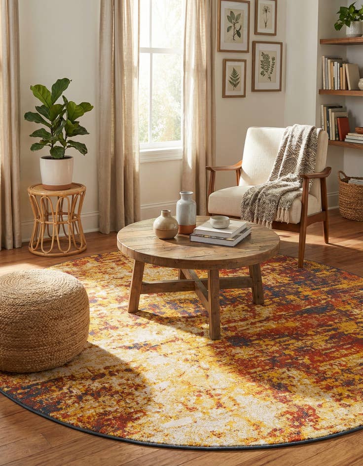 Detail image of 7' x 7'  Washable Coastal Indoor / Outdoor Round Rug