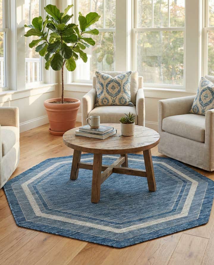 5' 3 x 5' 3 Easy-Clean Border Indoor / Outdoor Octagon Rug