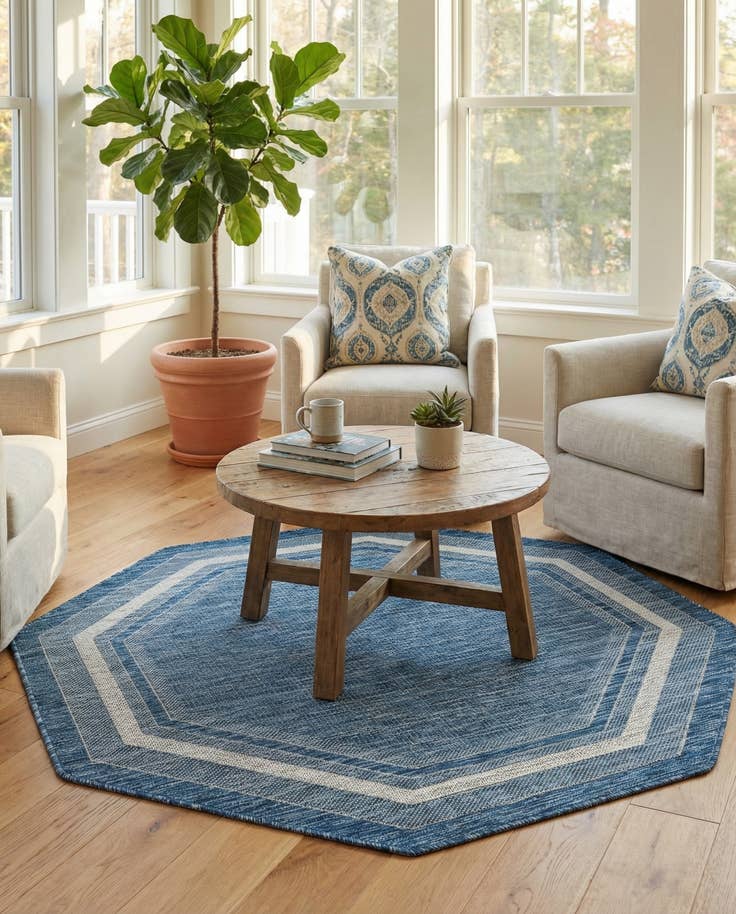 Detail image of 5' 3 x 5' 3 Easy-Clean Border Indoor / Outdoor Octagon Rug