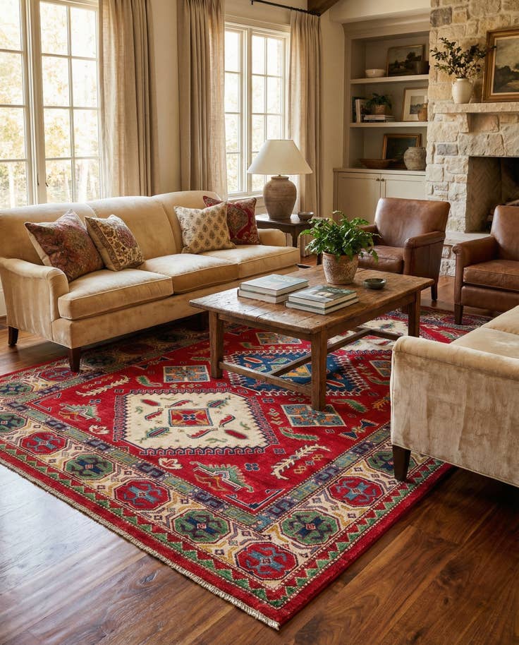 Detail image of 6' 4 x 9' 5 Hand Knotted Kazak Rug